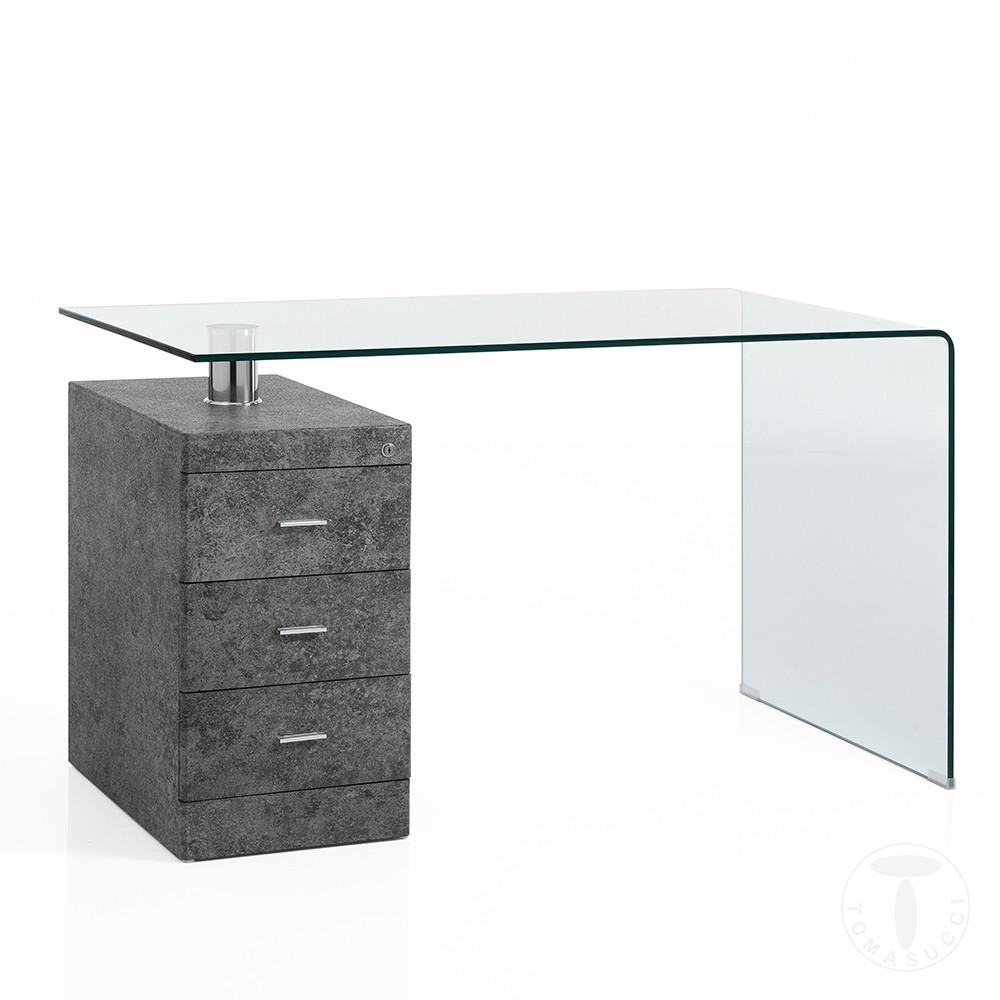 Bow office desk by Tomasucci in curved glass and chest of drawers