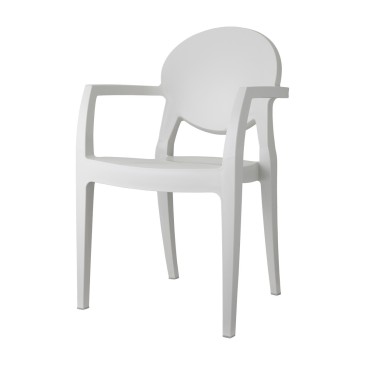 Weißer Iglu-Stuhl aus Technopolymer mit Armlehnen vorne