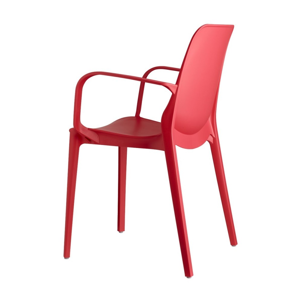 Ginevra red outdoor chair by Scab with armrests, side view