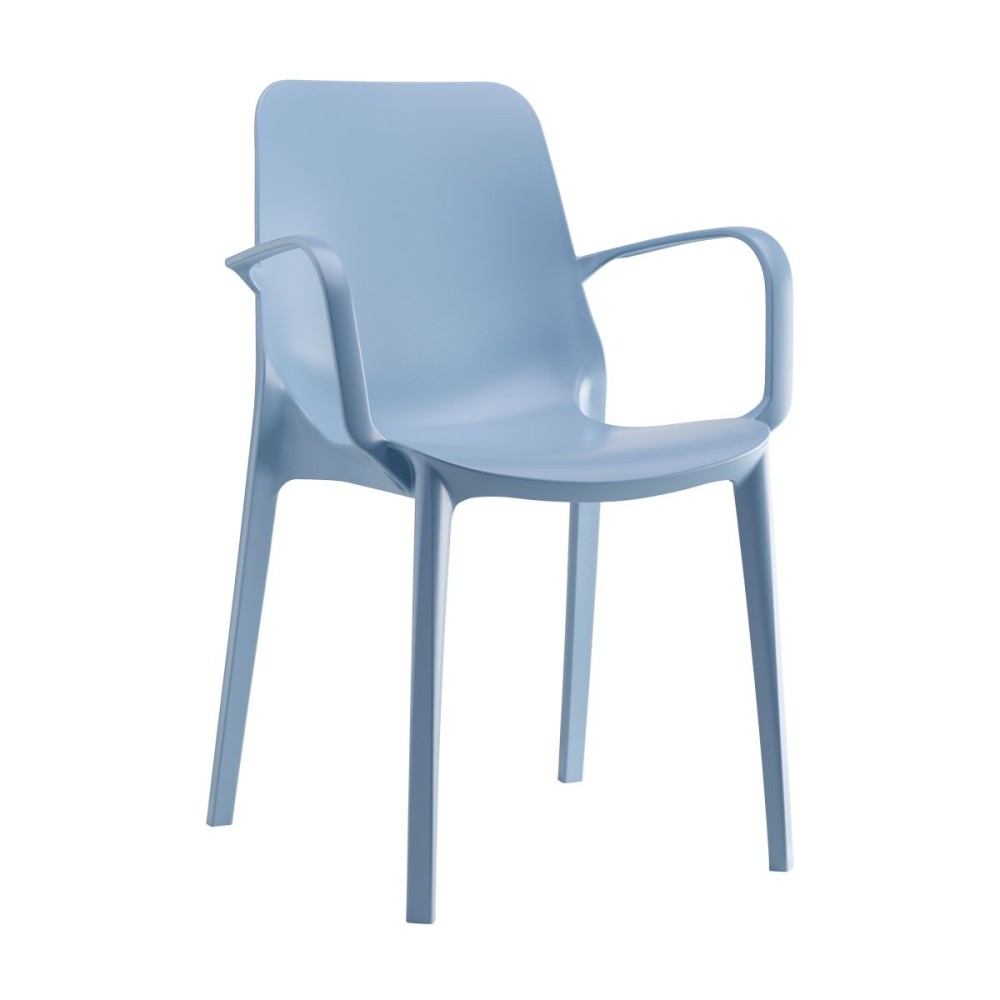 Ginevra light blue chair by Scab with armrests, side view