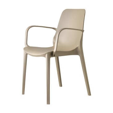 Ginevra dove gray outdoor chair by Scab with armrests, side view
