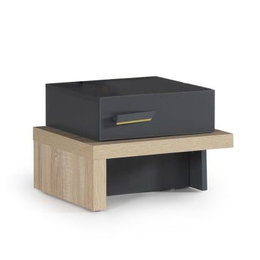 City nightstand in two-tone melamine wood with amortized mechanism