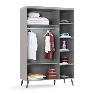 Luna wardrobe with three doors with mirror made of wood with soft closing doors