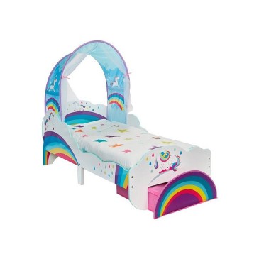 Unicorn children's bed made of mdf wood with canopy in colored fabric