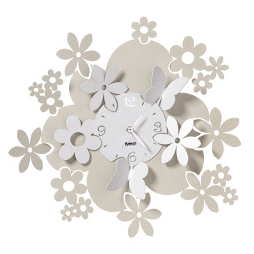 Relógio de parede Margarida de Arti e Mestieri em metal disponível em acabamento em marfim e mármore branco