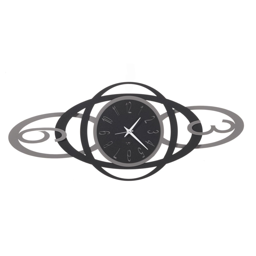 Niky Horizontal wall clock in black metal and slate