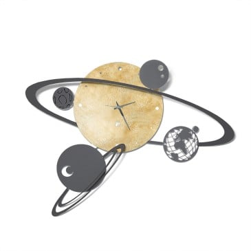 Väggklocka Solar System målad i guld och svart blad