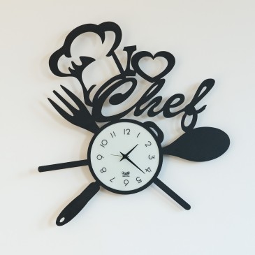 Ρολόι τοίχου I LOVE CHEF από Arti e Mestieri κατασκευασμένο από μέταλλο με μοτίβο κουζίνας διαθέσιμο σε κόκκινο και μαύρο