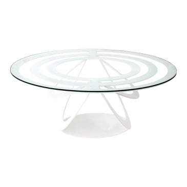 Optische salontafel in metaal en ovaal glazen blad