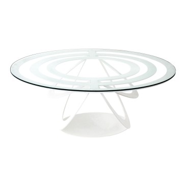 Optiskt soffbord i metall och oval glasskiva
