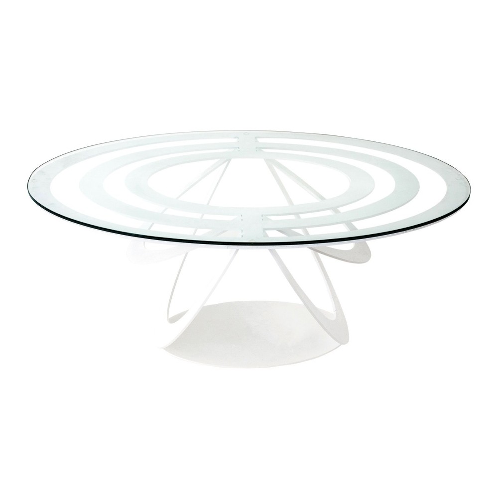 Optisk sofabord i metal og oval glasplade