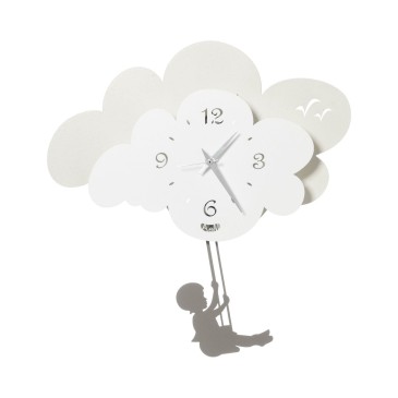 Μεταλλικό ρολόι εκκρεμές Nuvola di Arti e Mestieri με παιδί σε λευκό και ιβουάρ μοτίβο κούνιας