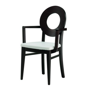 Dea stoel in massief hout en bekleed met wasbare stof verkrijgbaar met of zonder armleuningen