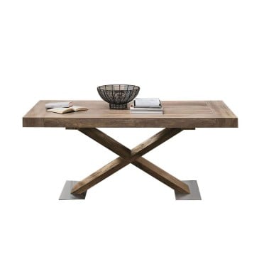 Asterion 160 Tisch in Holzstruktur mit Laminatfuß und seitlichen Verlängerungen