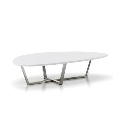 Tavolino Drop con base in metallo e top in mdf laccato bianco