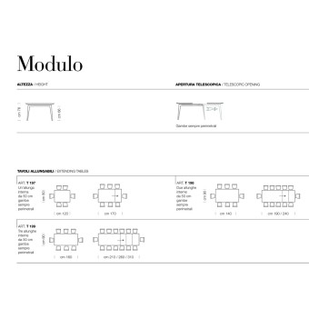 Ausziehbarer Modulo-Tisch mit einer Verlängerung von 50 cm innerhalb der weißen Melaminplatte und der weißen Struktur