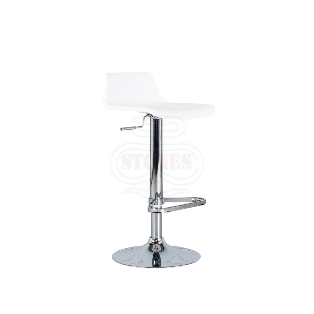 Fred stool with chromed metal structure and pvc seat and piston mechanism to adjust the height