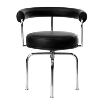 Riedizione sedia LC7 girevole di Le Corbusier in acciaio cromato rivestita in vera pelle italiana