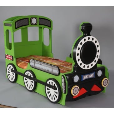 Cama tren verde o roja para niños y niñas