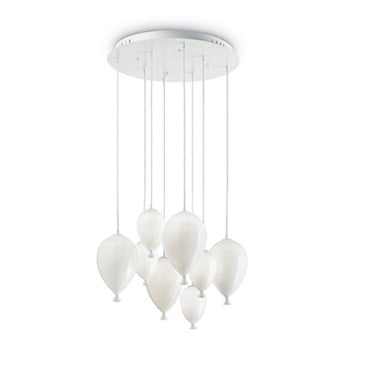 Clown ceiling lamp in metal with chromed frame and balloon-shaped glass in blown glass