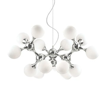 White Nodi Suspension Lamp in chromed metal with rotating elements for custom arrangement 2 sizes available
