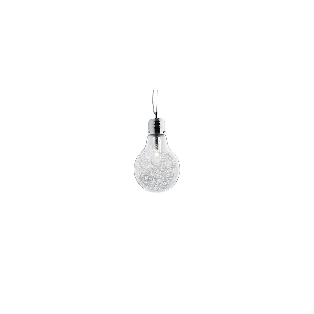 Lampada a sospensione Luce Max a forma di lampada con struttura in metallo e vetro soffiato disponibile in più versioni