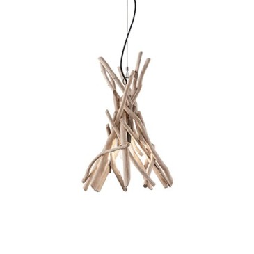Driftwood suspension lamp with metal frame available in two versions