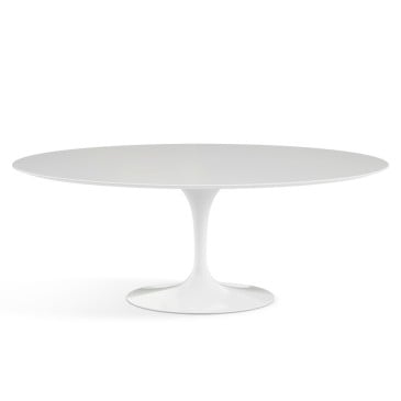 Fidèle réédition de la table OVAL Tulip par Eero Saarinen avec plateau en marbre de Carrare ou en stratifié