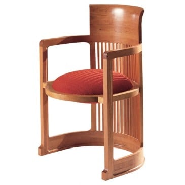Re-edition of the Barrel armchair by Frank Lloyd Wright in solid cherry