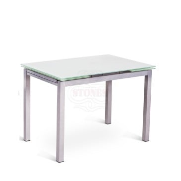 Tavolo da Pranzo Baud con due allunghe con struttura in metallo e piano in vetro di due colori diversi