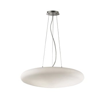 Lámpara de suspensión Smarties White con estructura de metal cromado y vidrio soplado disponible en 5 luces