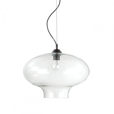 Bistrò Round suspension lamp with black metal frame and transparent glass diffuser