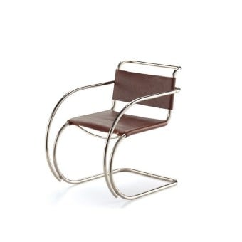Riedizione sedia Mr Chair di Ludwig Mies van Der Rohe in cuoio o rattan con o senza braccioli