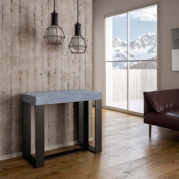 Futura extendable metal console with melamine wood top and telescopic structure