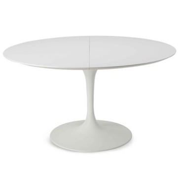 Riproduzione tavolo Tulip di Saarinen con basamento rotondo e piano allungabile in laminato bianco o nero
