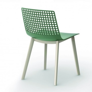 Click stol med stålstomme och sits av polypropen med perforerat ryggstöd finns i flera färger