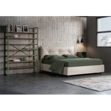 Azzurra double bed with or without container covered with imitation leather available in two finishes