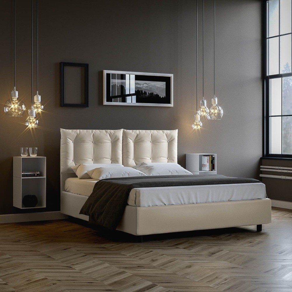 Double Bed Annalisa With Storage Base Or Without Covered In Eco Leather Completely Removable In Two Colours