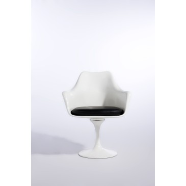Réédition du fauteuil Tulip par Eero Saarinen piètement en fonte d'aluminium et assise en coussin ABS en cuir véritable ou en ti