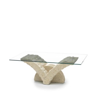 table de salon profilée pierres papillon