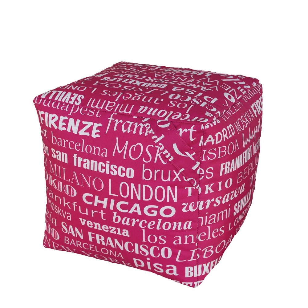 Cube pouf waterproof for outdoors with fabric cities of the world
