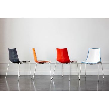 Zebra Bicolor stoel gemaakt met verchroomde stalen structuur en polymeer schaal in verschillende afwerkingen